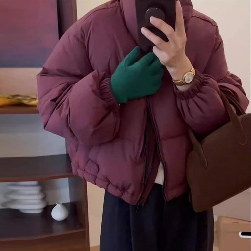 Повседневная короткая куртка-пуховик женская зимняя утолщенная свободная модель воротник-стойка маленькая куртка-хлеб теплая куртка