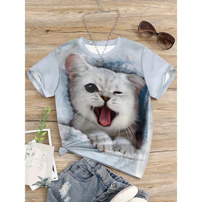 Детская футболка для девочки с милым рисунком кота 3D-печатью