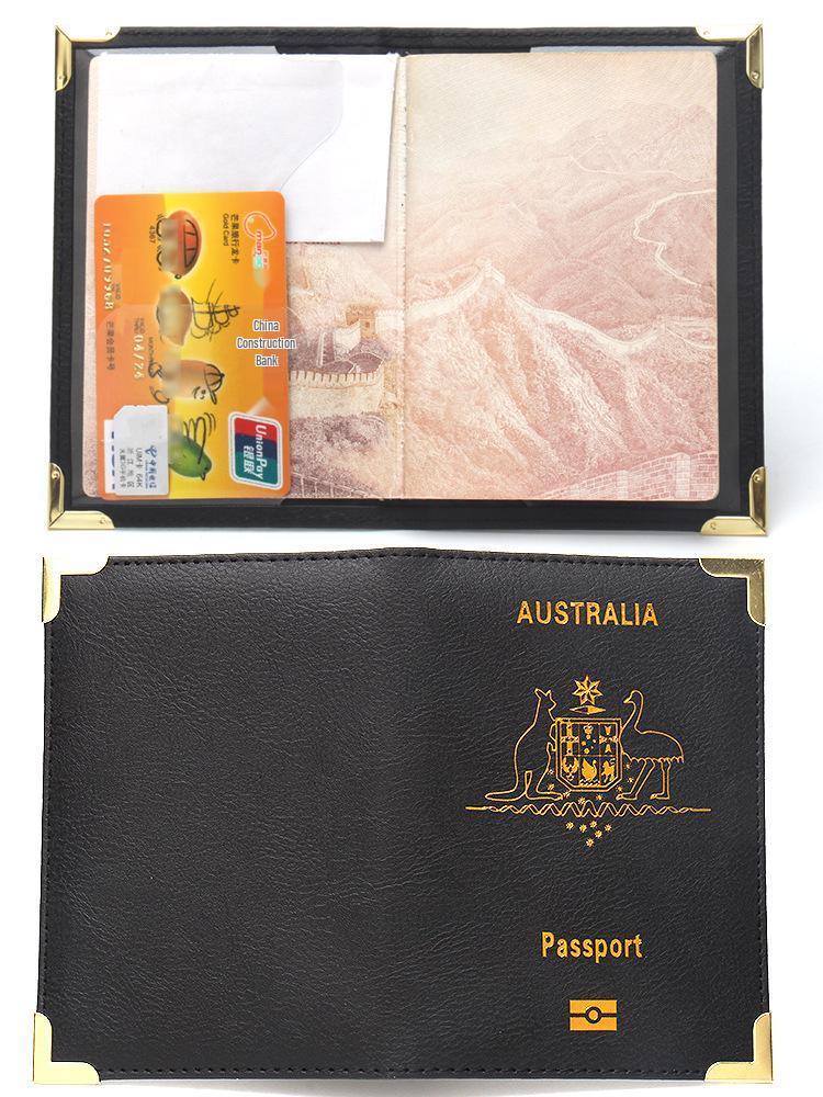 Australia Passport Holder: Slim Leather with Copper Details and Ticket Pocket