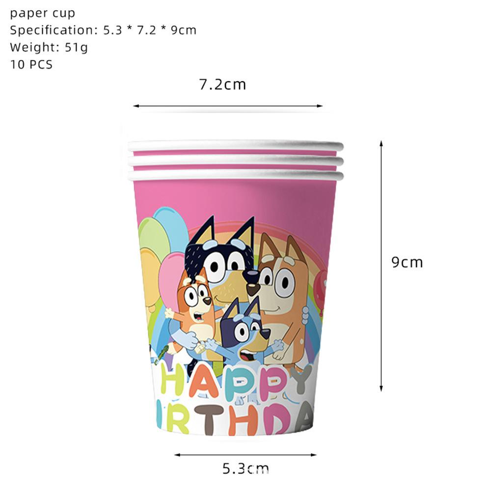 Pink Bluey Birthday Party Decoration Bingo Puppy Tableware Set Cup Plate Straws Balloons For Kids Favor Gifts Photo Booth Props