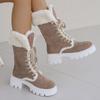 Модные утепленные плюшевые женские зимние сапоги 2025 новые сапоги до середины икры на шнуровке, платформа из искусственного меха, ботильоны, женская утолщенная хлопковая обувь