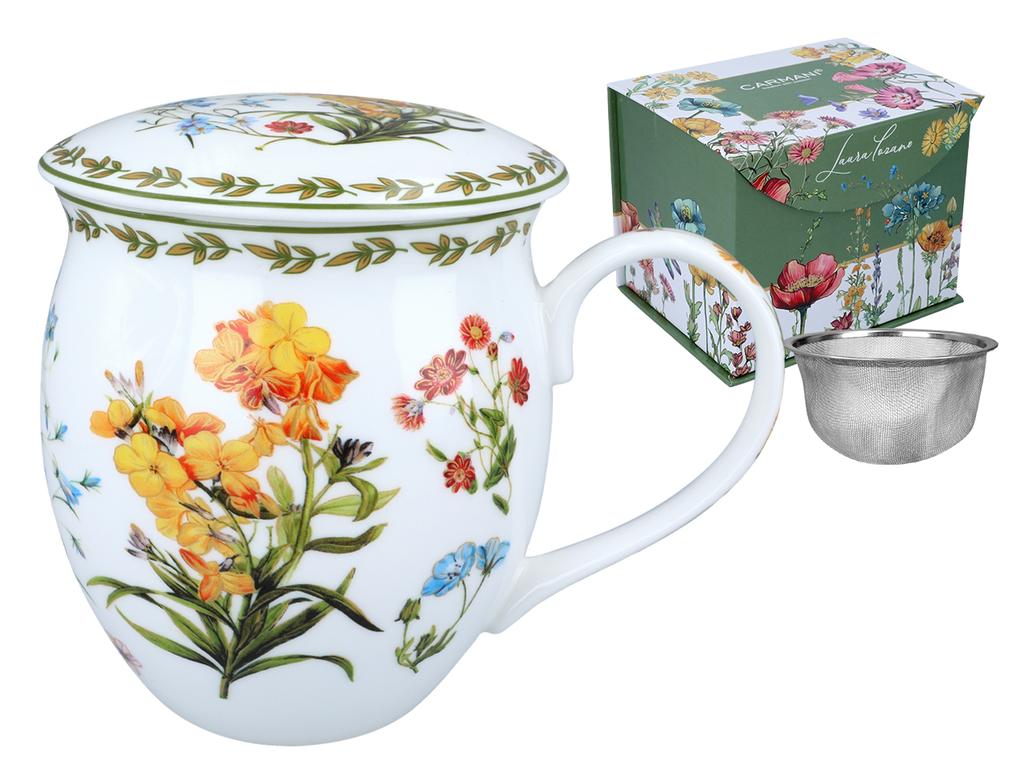 Kubek Porcelanowy Beczka Z Przykrywką Kwiaty Polne Do Kawy Herbaty