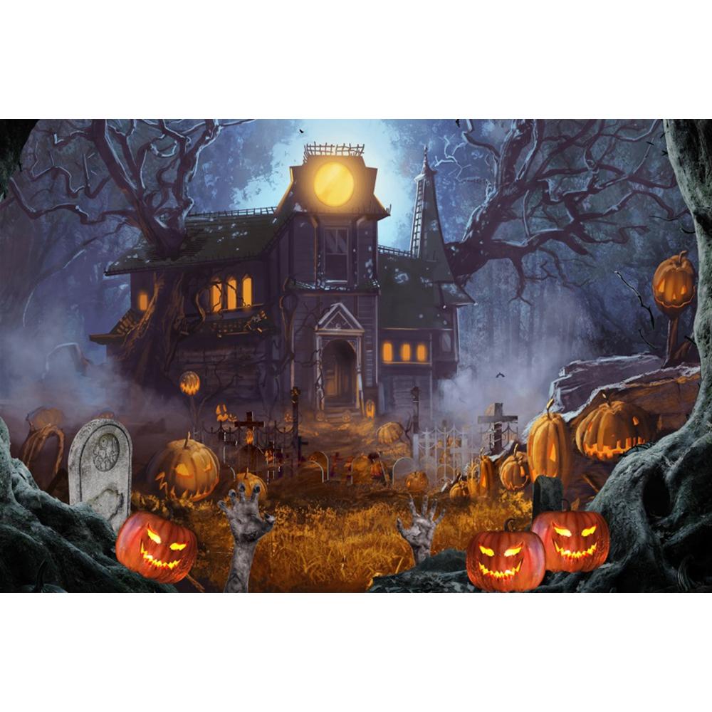 1pc Halloween Party Backdrop Moon Gothic Castle Evil Pumpkin Waterproof Banner for Halloween Themed Party Background Decoration