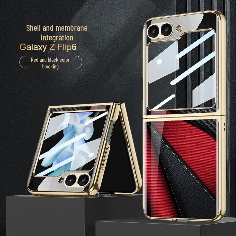 Чехол для складного телефона Samsung Z Flip 6 с уникальным рисунком и механической крышкой-раскладушкой из стекла