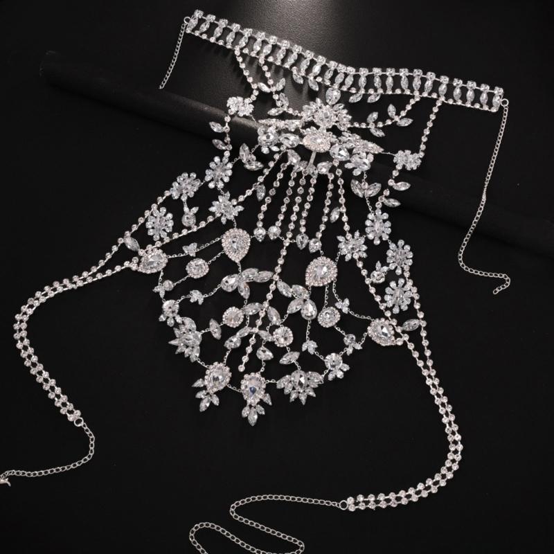 Unique Crossover Collar Necklace Luxurious Body Chain Rhinestones Jewelry Idol Costume Modern Layered for Idol Dancer