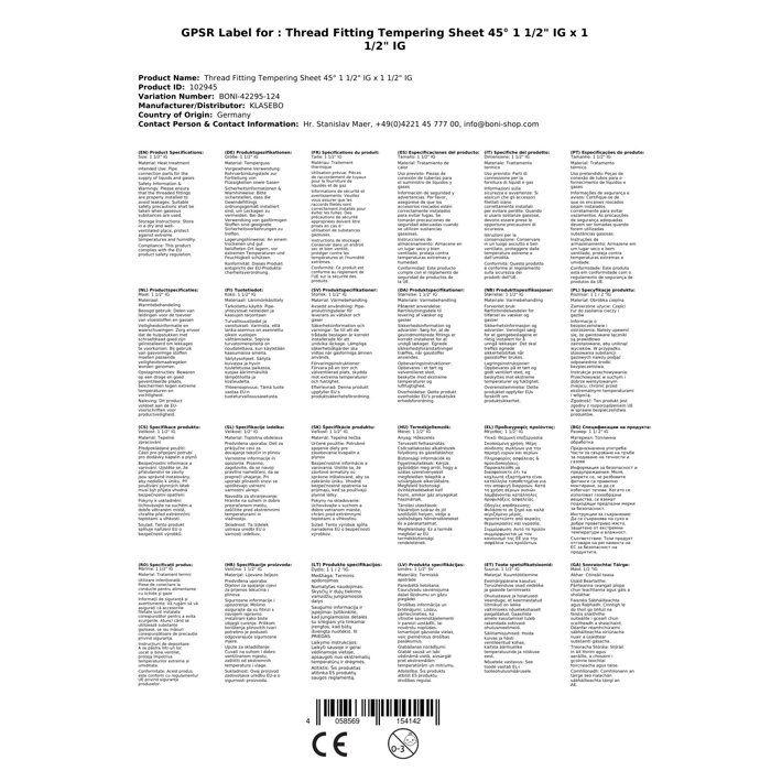 Coude Fileté en Fonte Malléable 45 Degrés 1 1/2 Pouce - Raccord Plomberie Chauffage