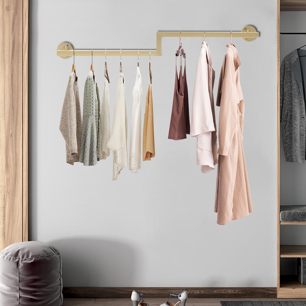 Elegant Gold Wall Mounted Clothes Rack, Modern Floating Shelf for Clothing Display & Organization, Iron Construction Holds 30kg