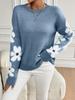 Floral Pattern Round Neck Sweater, Cute Drop Shoulder Long Sleeve Sweater for Fall & Winter, Women's Clothing