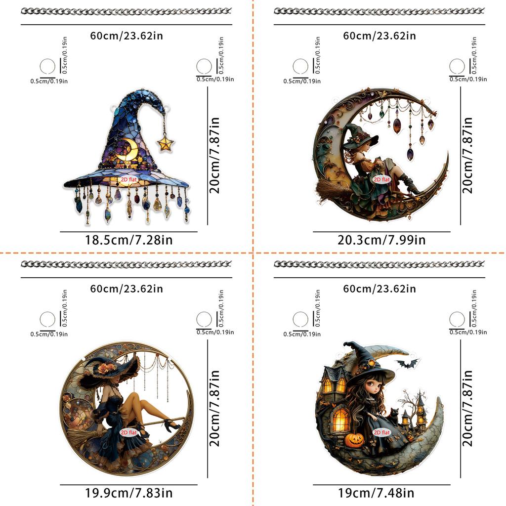 Acrylic Witch Hanging Ornament Halloween Witch Hat Hanging Decoration For Front Door Window Mantles Indoor and Outdoor