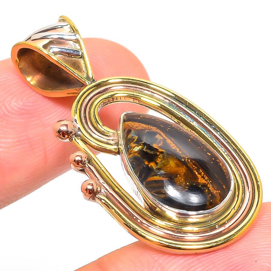 Натуральный драгоценный камень питерсит, двухцветный кулон из стерлингового серебра 925 пробы, 1,75 дюйма, h3w05