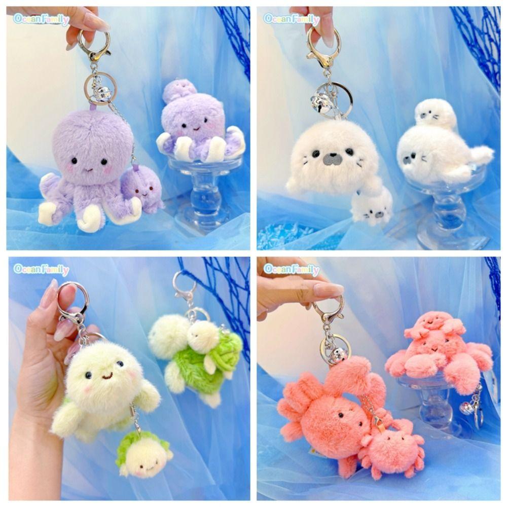Soft Plushie Shark Crab Pendants Key Holder Dolphin Seal Keychain Sea Animal Plush Bag Charm