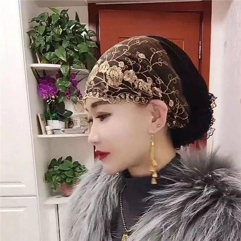 Breathable Floral Embroidery Lace Turban Cap for Women