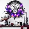 Halloween Wreath With Led Lights, Scary Halloween Rose Web Wreath Horror Skull Vine Wreath Decoration For Front Door Walls Fireplace Windows