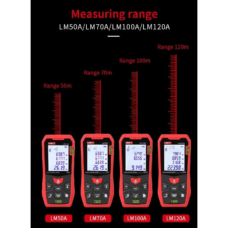 UNI-T Laser Rangefinder LM50A LM70A LM100A LM120A Laser Distance Meter Digital Range Finder Laser Tape Measure Tool