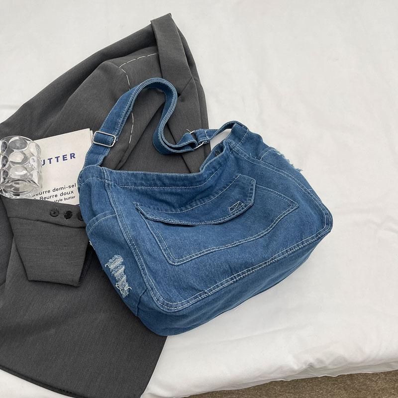 Джинсовая сумка Женская сумка через плечо большой вместимости Студенческая сумка через плечо