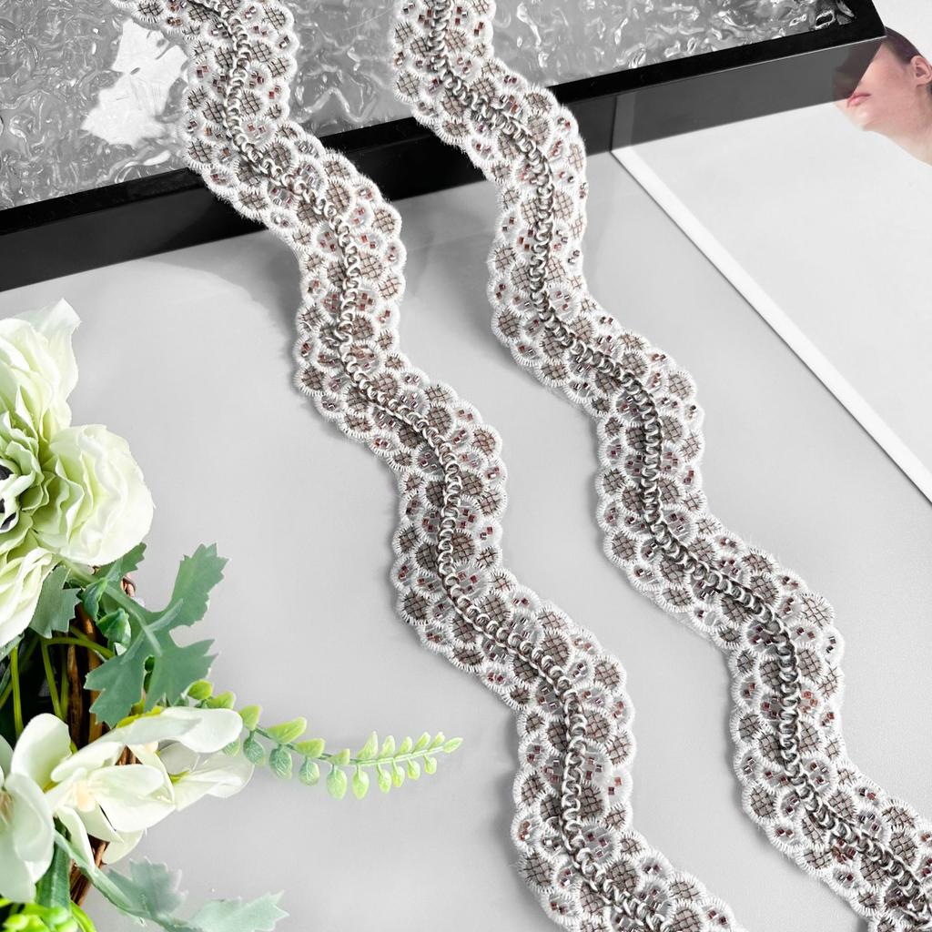 3,5 см Волна Вышивка бисером Прядь Украшение Штрих-код Одежда Платье Дом Багаж Кружевные Аксессуары