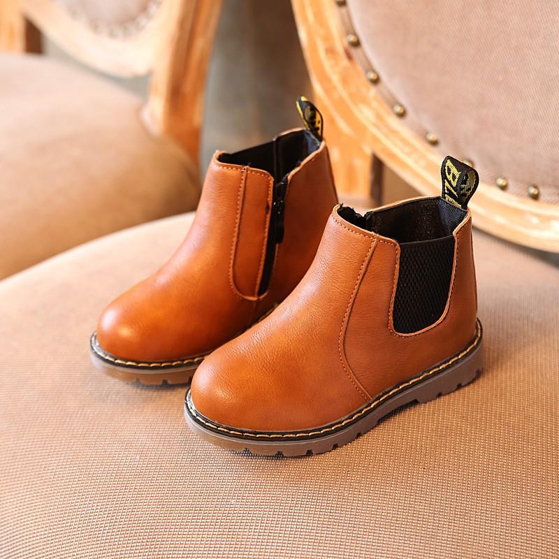 Kids Winter Warm Fleece-Lined Side-Zip Snow Boots Rubber Sole Non-Slip Short Martin Boys Girls Toddlers