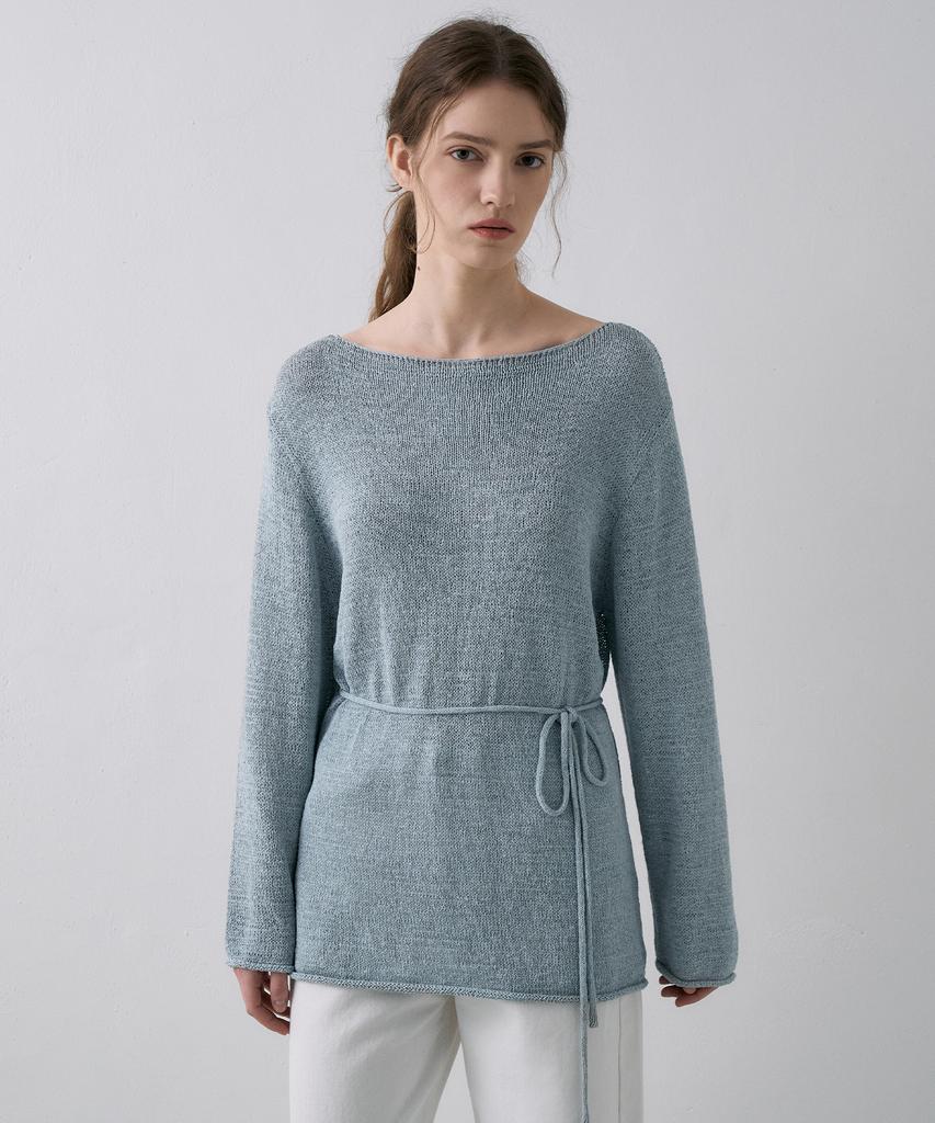 LAMEREI Cotton Linen Boat Neck Knit Top[Lmbfsp25Kn266]-2Color