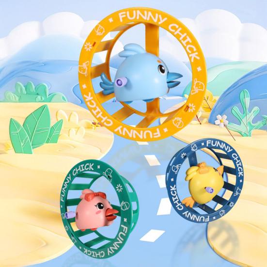 Wind-up Cartoon Chick Toy 360 Degrees Rolling Wheel Chick Toy Educational Toddlers Boys Girls Spring Clockwork Animal Spinner Wheel Toy