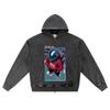DTG Print Knitted Denim Zip-Up Hoodie Cyber Cartoon Graphic Brother Print Zipper Hoodies  