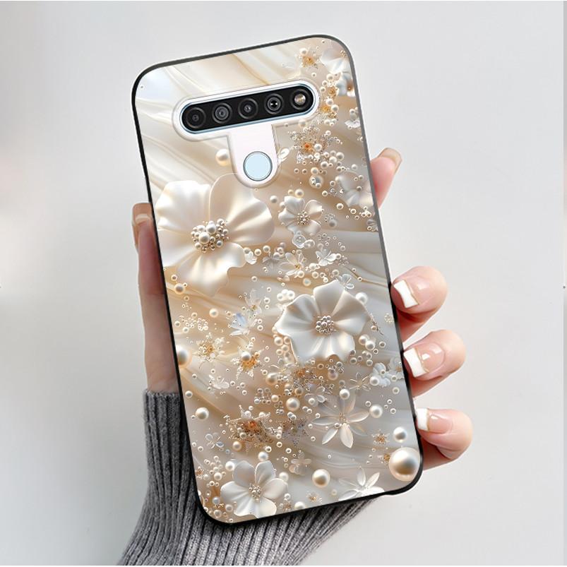 Чехол с рисунком для LG Q61 / LG K61 / LG Q70, чехол-бампер, мягкий силикон, черный корпус, милый цветочный мультяшный чехол