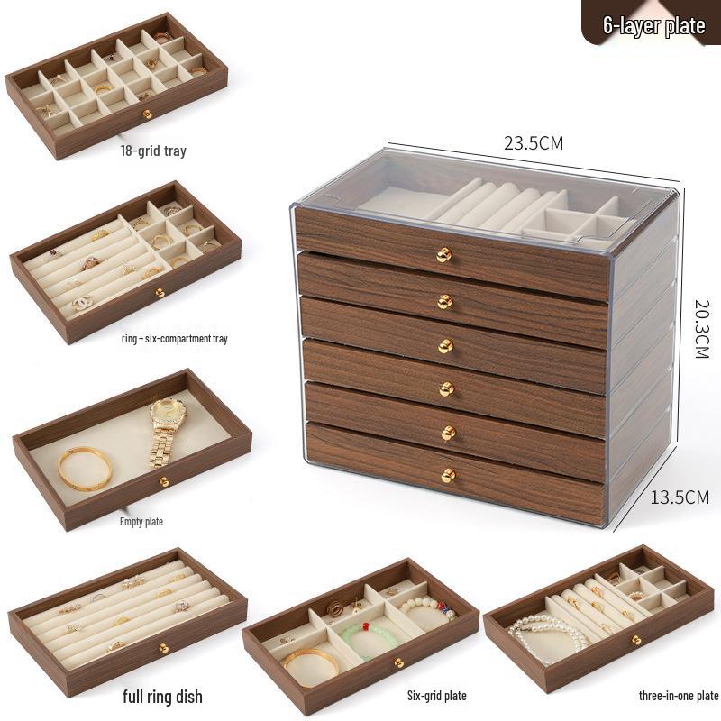 Элегантная многоуровневая деревянная шкатулка для украшений с большим отделением для ожерелий, браслетов и колец