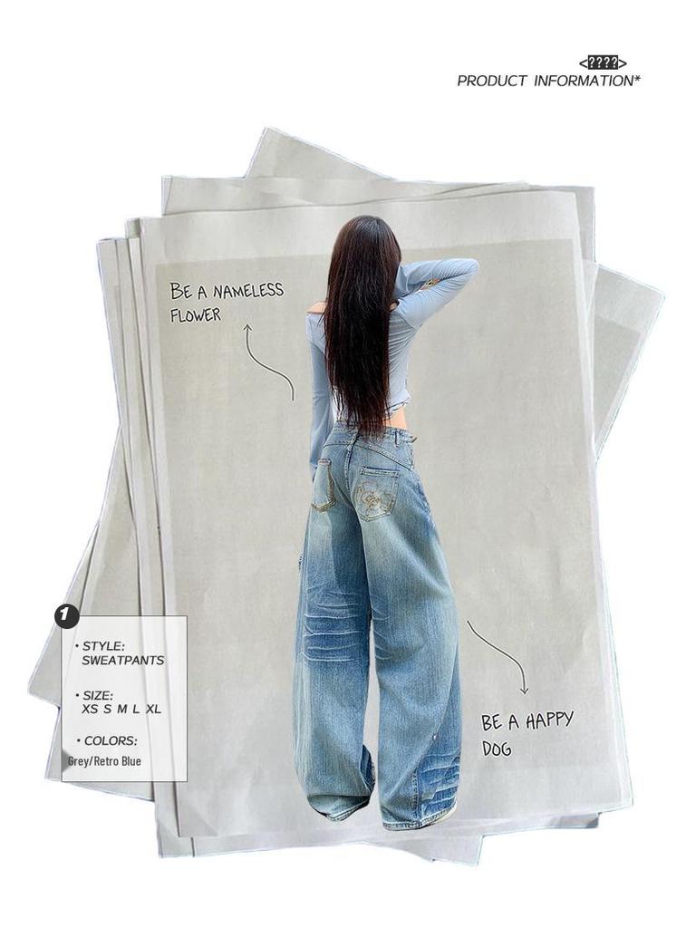 Women's 2025 Autumn Trend: Loose Wide-Leg Scimitar Jeans with a Wrinkled Design