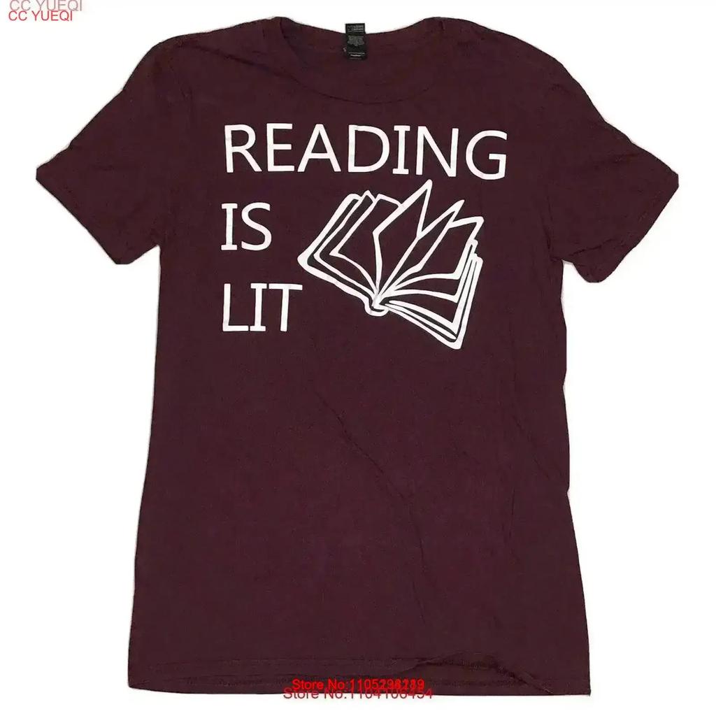 Футболка 'Reading Is LiT' Женская Маленький Размер Бордовый Легкая Книжный Червь Читать винтажный Стирка homme Стильный Удобный Дышащий