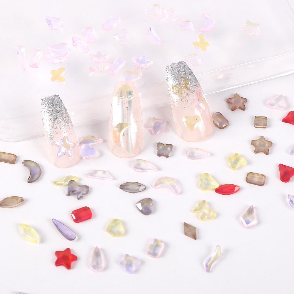 Теплый эльф, тот же смешанный прозрачный бриллиант особой формы Aurora, украшения для дизайна ногтей, бриллиант с плоским дном для дизайна ногтей, стеклянные стразы.