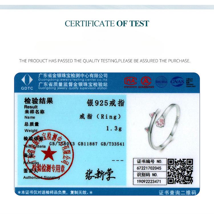 Милое открытое кольцо-кошка из стерлингового серебра 925 пробы, розовое кольцо с отпечатком лапы в форме сердца для девочек, ювелирное изделие для рук Bsr316