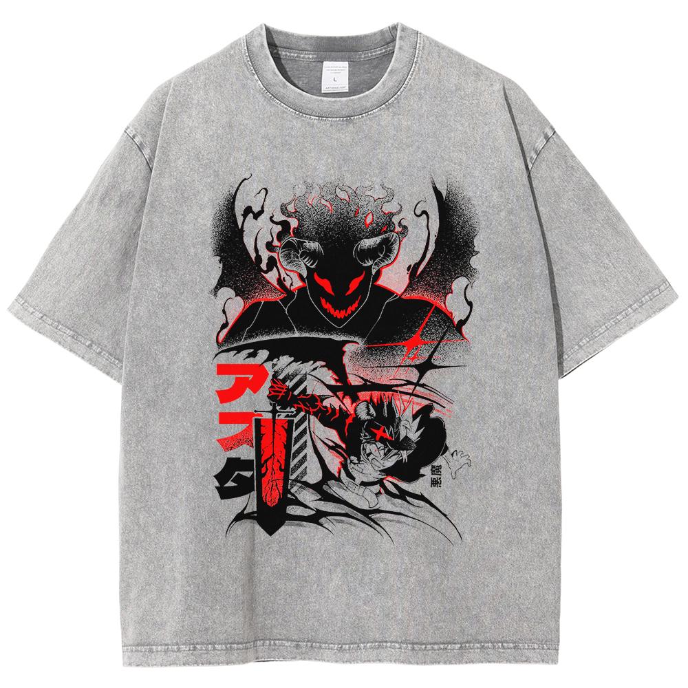 Black Clover Manga T Shirt Asta Print Tshirt Men Unisex Clothes Vintage Washed Streetwear Short Sleeve Loose Cotton Tee Shirt