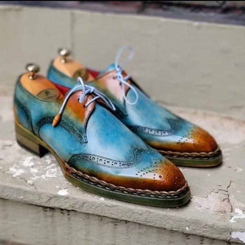 Модные туфли-блоки для мужчин, роскошные деловые кожаные туфли, европейские туфли для светских джентльменов, мужские размеры 38-48