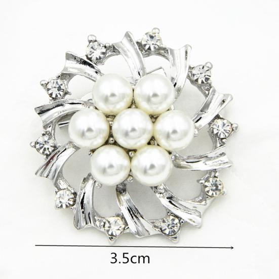 Woman Faux Pearl Rhinestone Inlaid Flower Brooch Pin Cardigan Shawl Clip