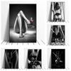 Modern Black and White Nude Art Poster Printing Sexy Girl Wine Glass Wall Art Pictures for Bedroom Bathroom Home Decoration