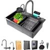 Кухонная мойка Водопадная мойка Temp Digital с мойкой для чашек Counter Controls Workstation Kitchen Sink одинарные кухонные мойки Black