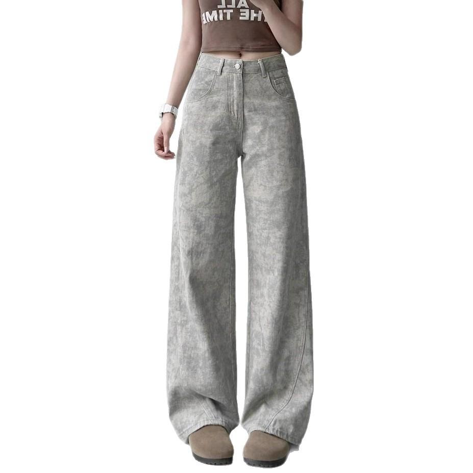 Летние джинсы широкого кроя женские тонкие с принтом тай-дай нишевого дизайна свободные прямые брюки ретро уличный стиль мешковатые длинные джинсы для леди