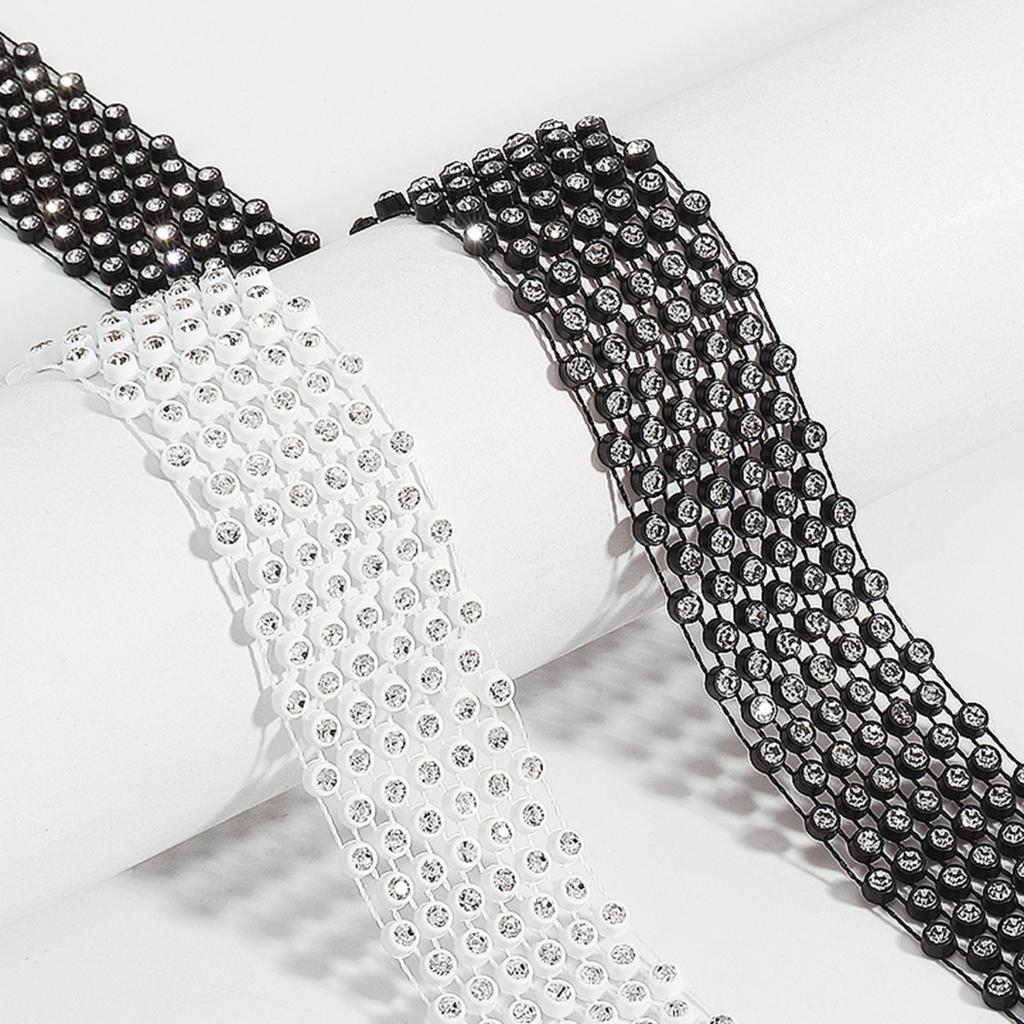 Shiny Multi-row Zircon Long Tassel Clavicle Chain Female Personality Neck Strap Black Retro Necklace