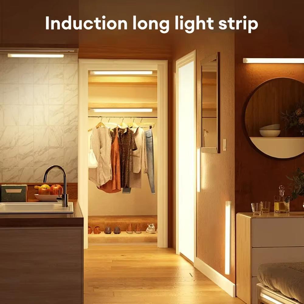 USB Rechargeable LED Bar Lamp with Motion Sensor and Magnetic Installation, Dimmable with 3 Soft Light Modes for Wardrobe, Bedside, Stairs
