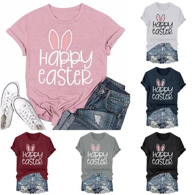 Женская модная пасхальная принтованная повседневная плиссированная круглая футболка с коротким рукавом