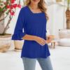 Women's Casual 3/4 Sleeve Tops Summer Square Neck T Shirts Ruffle Loose Fit Tunic Blouses