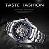 Forsining Top Watch Silver Stainless Steel Men's Mechanical Watch Waterproof Luminous Sports Skeleton Manual Watch 30M