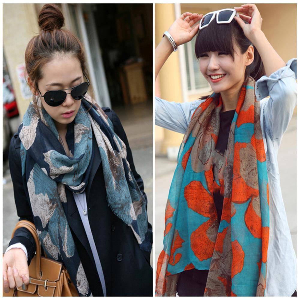 Vintage Long Women Soft Printed Scarf Wrap Voile Shawl Scarves