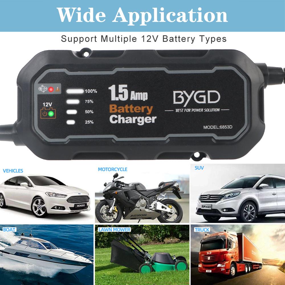 Автоматическое интеллектуальное зарядное устройство для мотоциклетного аккумулятора, поддерживающее устройство, автоматическое зарядное устройство для аккумулятора 12 В 1500 мА со светодиодом для автомобиля/дома на колесах/квадроцикла/лодки
