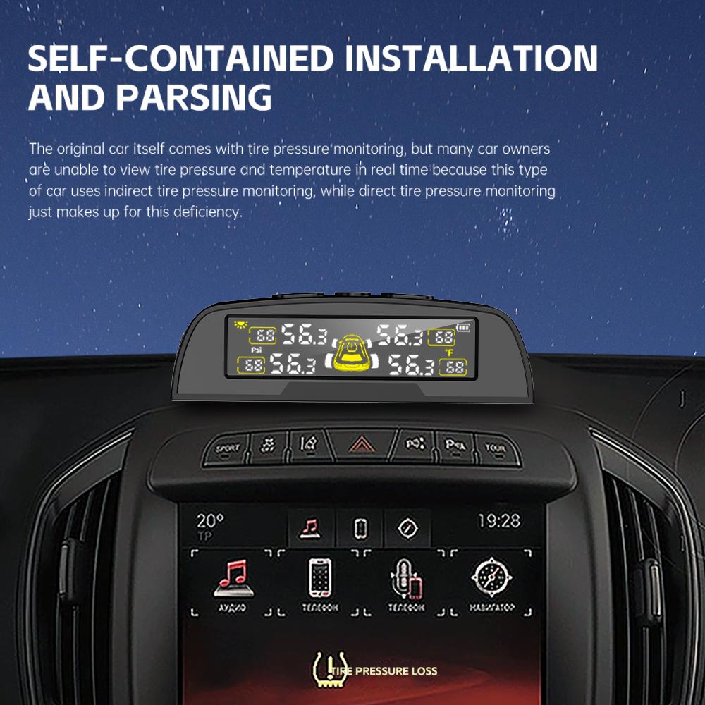 USB / Солнечный TPMS Цифровой дисплей Монитор температуры шин 0-6.8 бар 4 Внешних датчика Система контроля давления в шинах автомобиля Универсальная