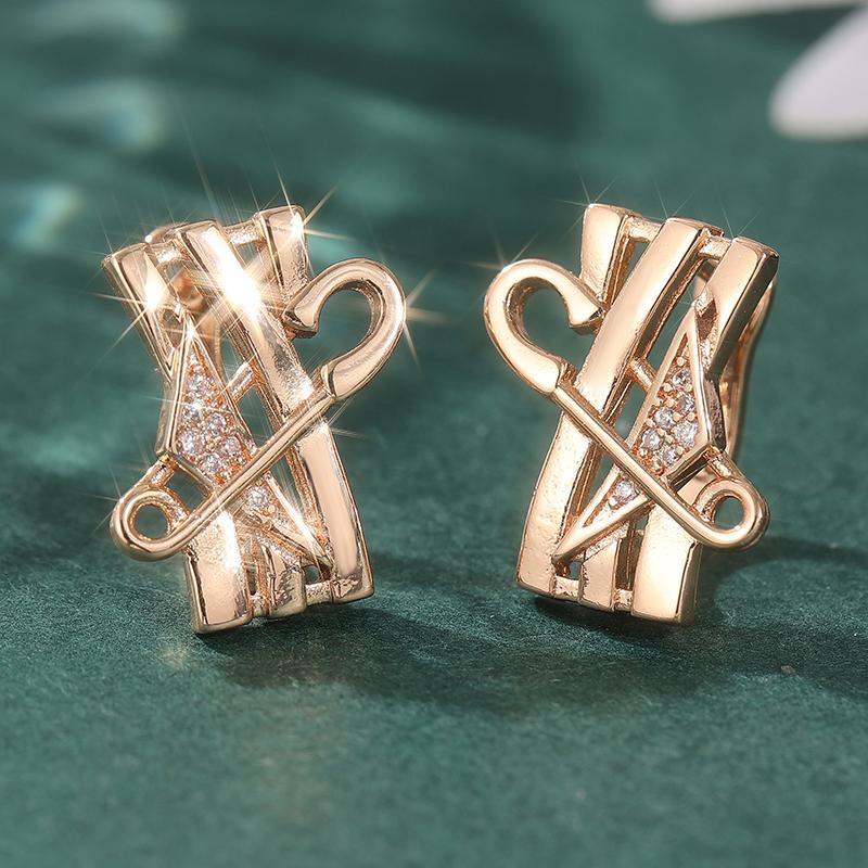 Позолоченные серьги-кольца с пряжкой-булавкой Женские Изысканные Лаконичные Синтетические Цирконии Подходят для Повседневной Носки и Вечеринок Ювелирные Аксессуары