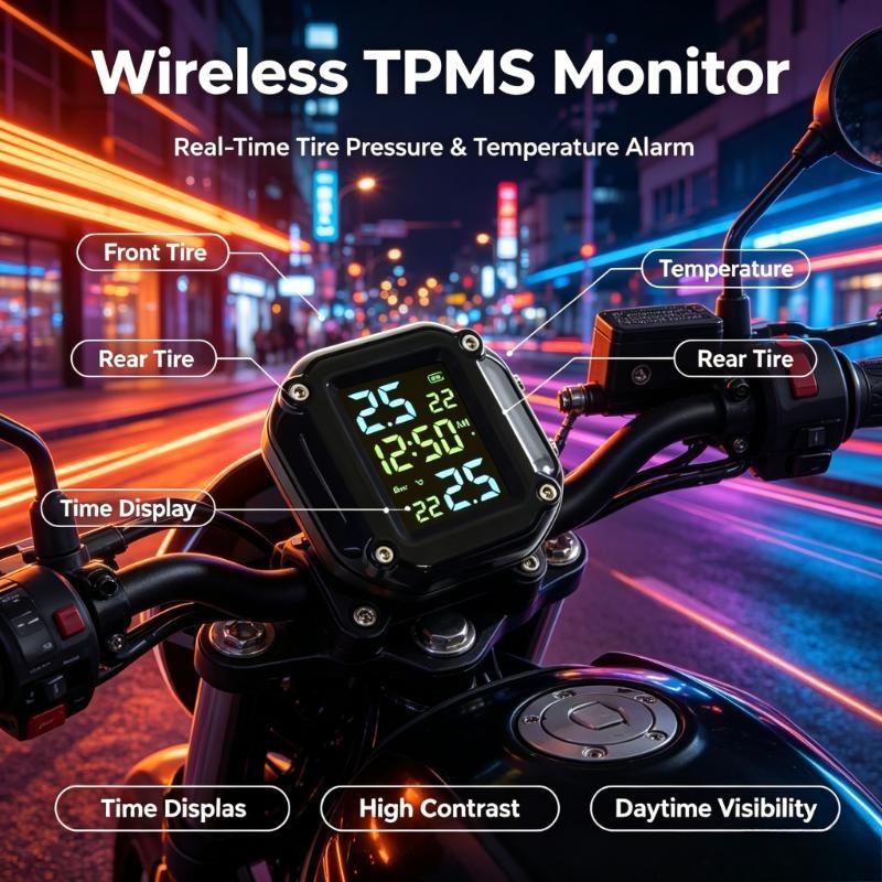 Wireless Motorcycle & E-Bike TPMS Tire Pressure Monitor System Real-Time Alarm for Scooter Electric Vehicle