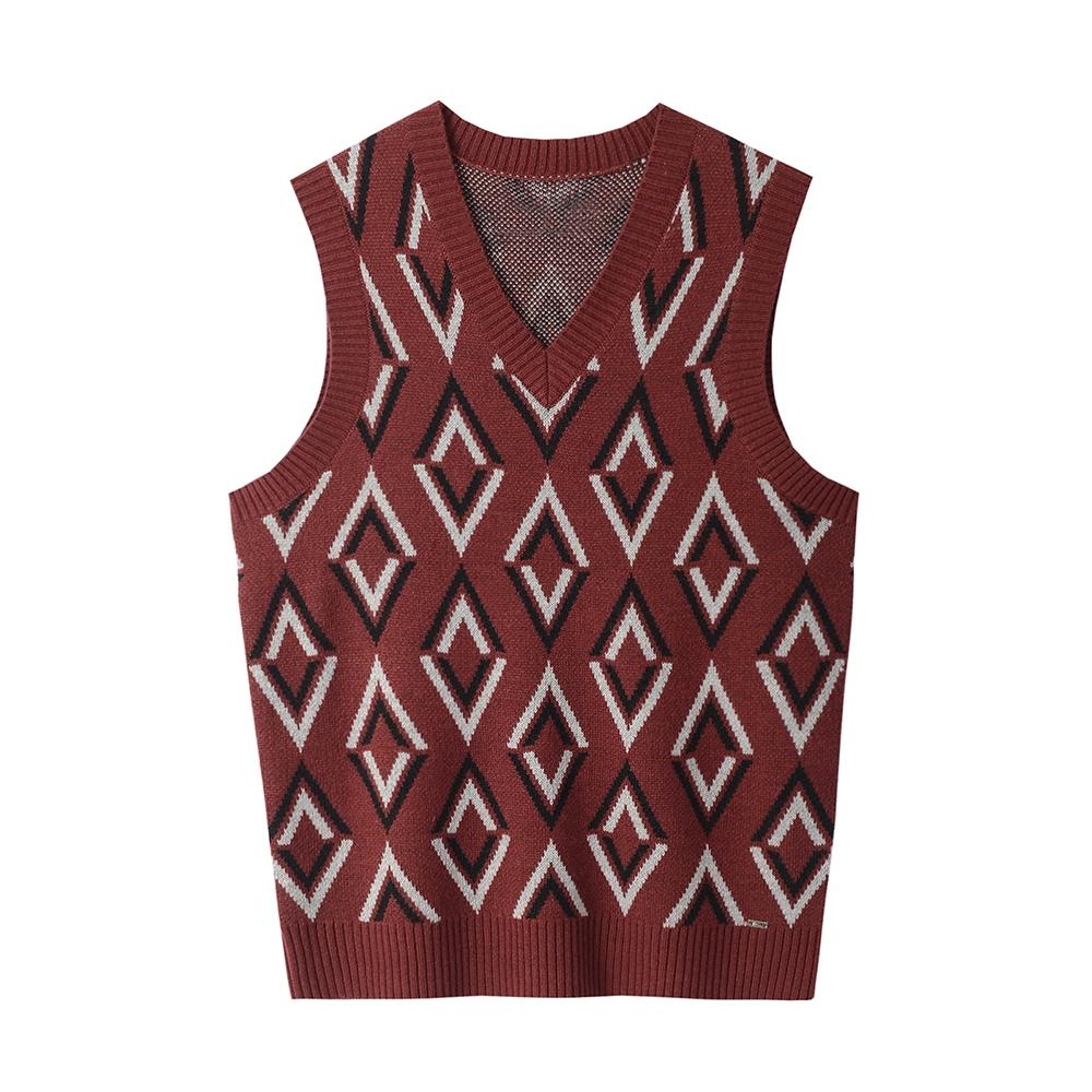 Мужской вязаный свитер с V-образным вырезом, жилет без рукавов с ромбовидным узором, пуловер, приталенный топ
