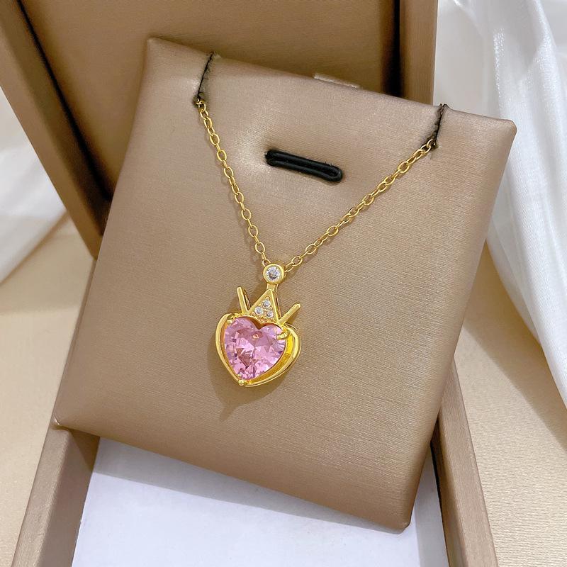 Crown Love Personality Fashion Light Luxury Temperament Gorgeous Full Diamond Necklace Female Versatile Collarbone Chain Titanium Steel