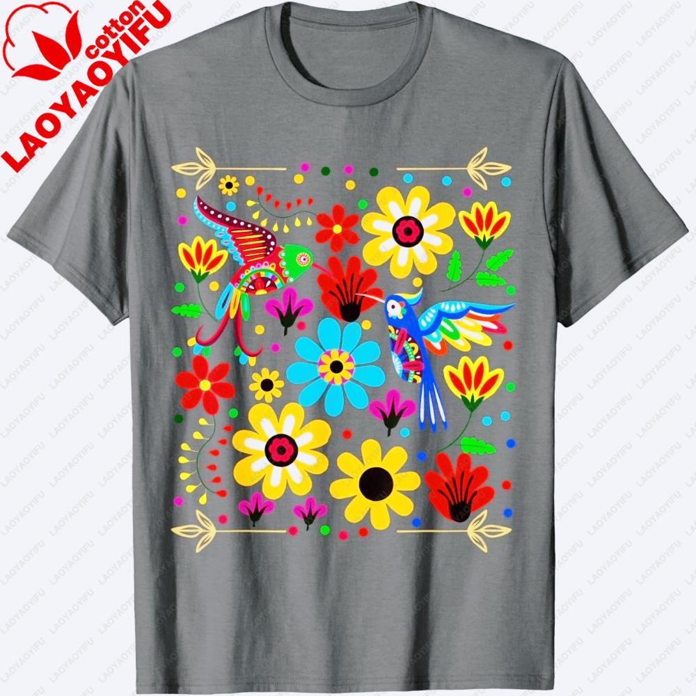 Floral Bird Otomi Mexican Style Shirt Mexicano Fashion Casual Tshirt Mexicana Unisex Unisex TShirt Creative Graphic Printed Tee