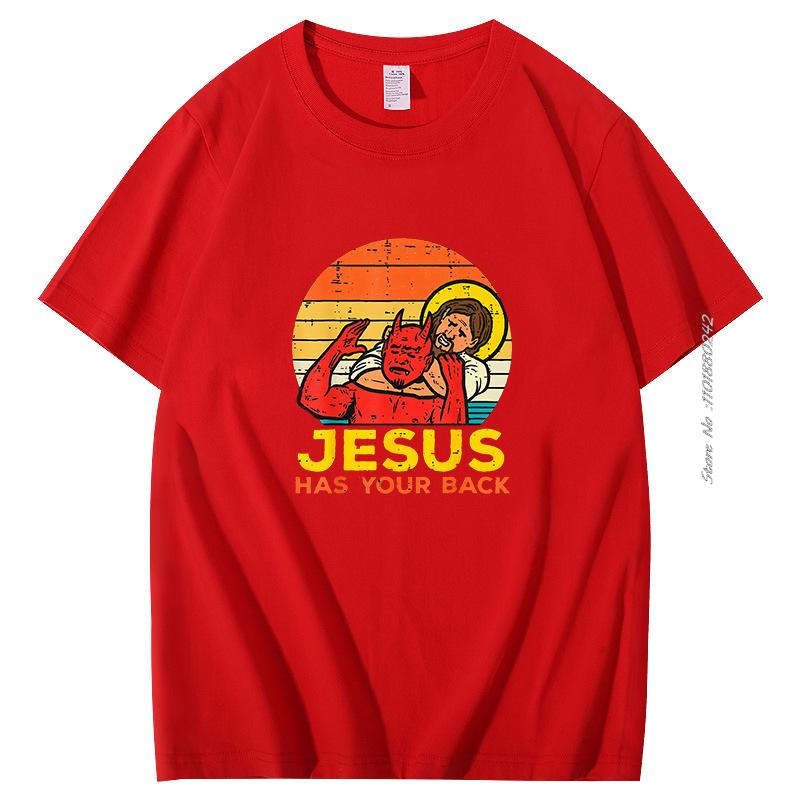 Jesus Has Your Back Jiu Jitsu Vintage Cotton Shortsleev Tops Male Kawaii Clothing Oversized T Shirt High Quality Mens Clothes